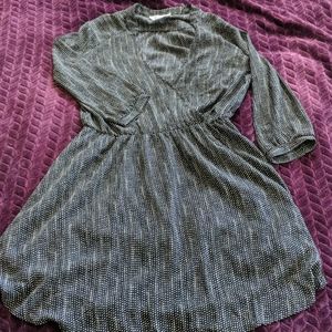 White on black faux wrap dress